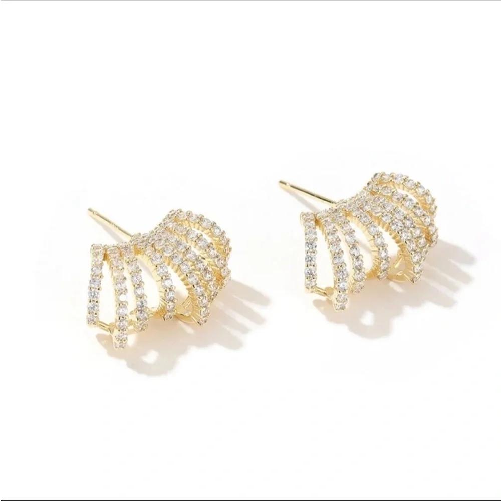 Micro Pave Simulated Diamond Stud Earrings Gold Plated 0.50 ctw New